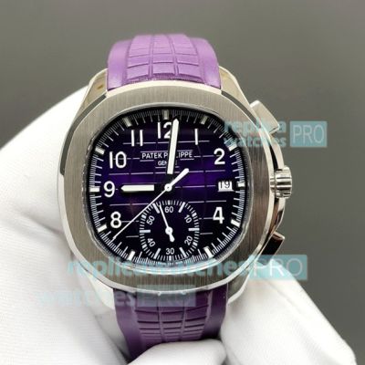 MMA Swiss Patek Philippe Aquanaut Chronograph Purple Rubber Strap Copy Watch 